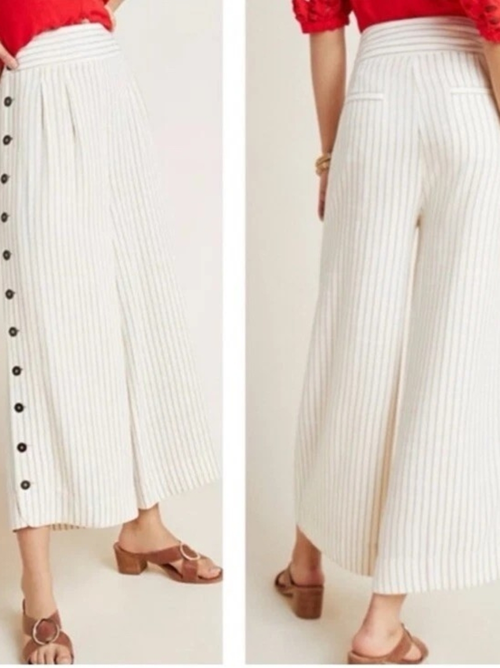 Anthropologie Cream Pinstriped Wide-Leg Pants